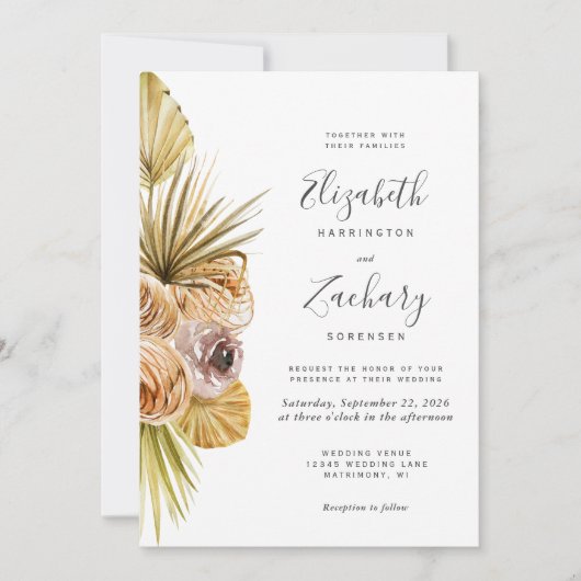 Invitation Boho Floral Tropical Soft Earth Tones Mariage (Devant)