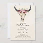 Invitation Boho Floral Vache Crâne Bourgogne Fête des mariées (Devant)