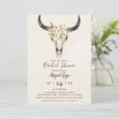 Invitation Boho Floral Vache Crâne Brown Crème Fête des marié (Debout devant)