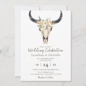 Invitation Boho Floral Vache Crâne Brown et blanc Mariage (Devant)