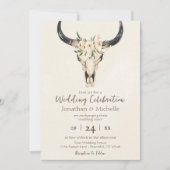 Invitation Boho Floral Vache Crâne Brown et Mariage de crème (Devant)