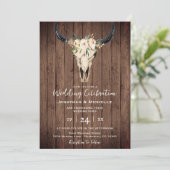 Invitation Boho Floral Vache crâne sur Mariage de bois rustiq (Debout devant)