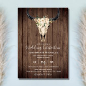 Invitation Boho Floral Vache crâne sur Mariage de bois rustiq