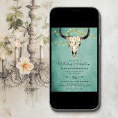 Invitation Boho Floral Vache Crâne Turquoise tout en un Maria