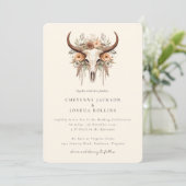 Invitation Boho Floral Vache Crâne Western Mariage (Debout devant)