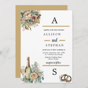 Invitation Boho Floral Vin Bottle Mariage d'aquarelle