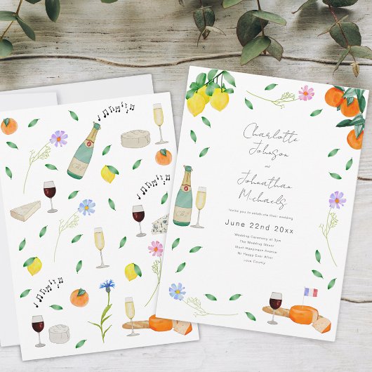Invitation Boho Floral Vin et Fromage Français