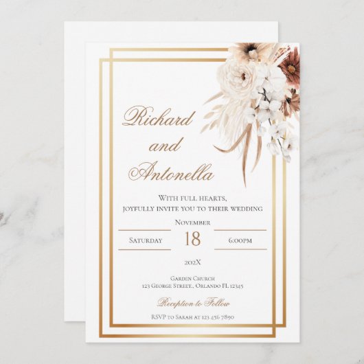 Invitation Boho Floral Wedding (Devant / Derrière)