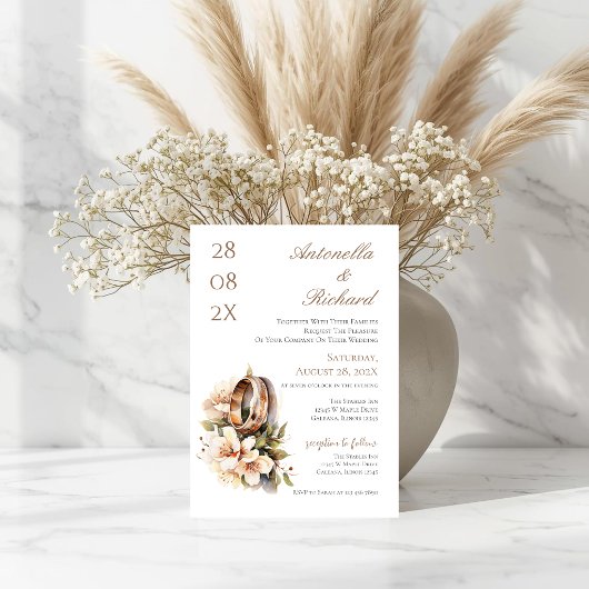Invitation Boho floral wedding with rings 