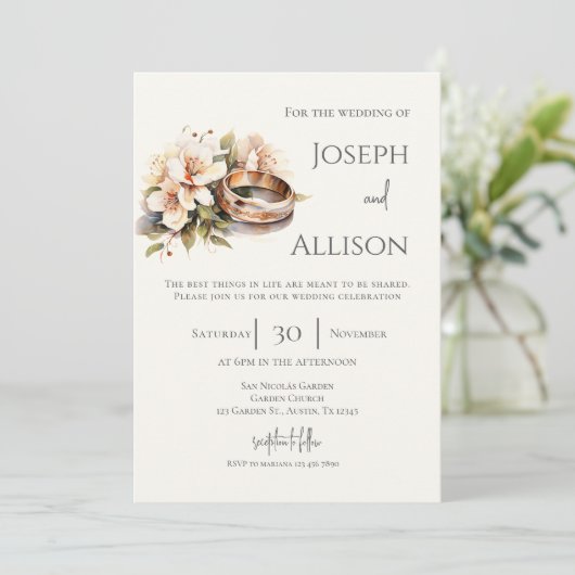 Invitation Boho floral wedding with rings (Debout devant)