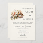 Invitation Boho floral wedding with rings (Devant / Derrière)