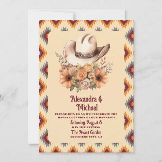 Invitation Boho Floral Western Mariage code qr (Devant)