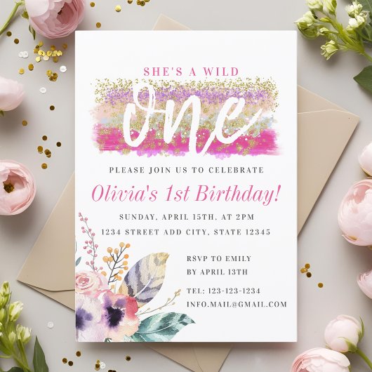 Invitation Boho Floral Wild One Girl's First Birthday