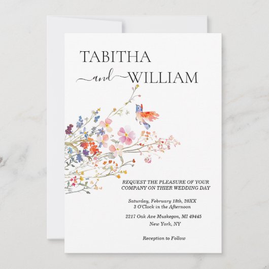 Invitation Boho Floral wildflower wedding  (Devant)