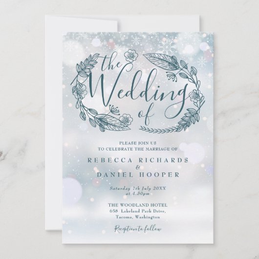 Invitation Boho Floral Winter Snowflakes Mariage (Devant)