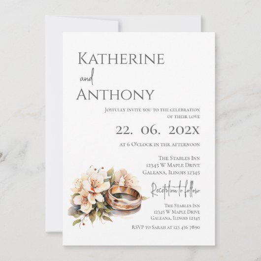 Invitation Boho Floral with ring Wedding  (Devant)
