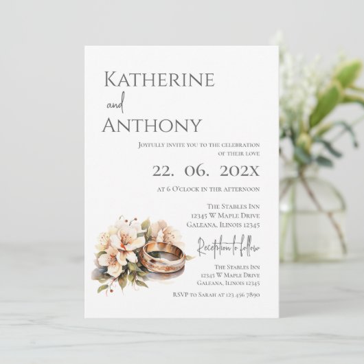 Invitation Boho Floral with ring Wedding (Debout devant)