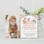 Invitation Boho Floral Wood Farm Photo Anniversaire (Debout devant)