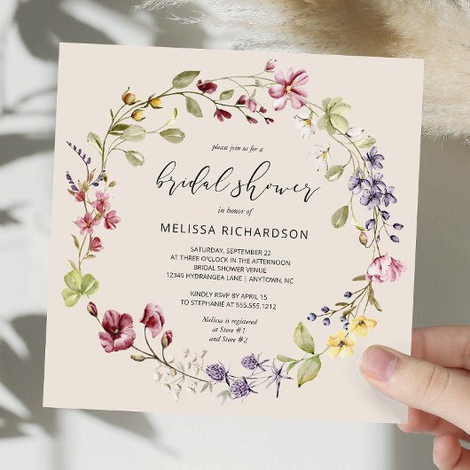 Invitation Boho Floral Wreath Botanical Fête des mariées Invi