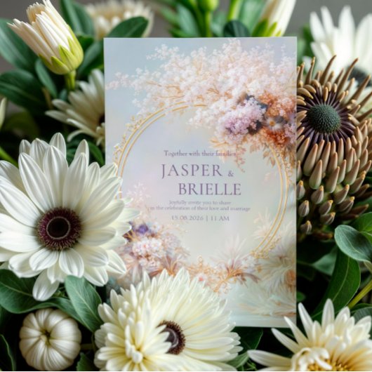 Invitation Boho Floral Wreath Gold Frame Elegant Wedding