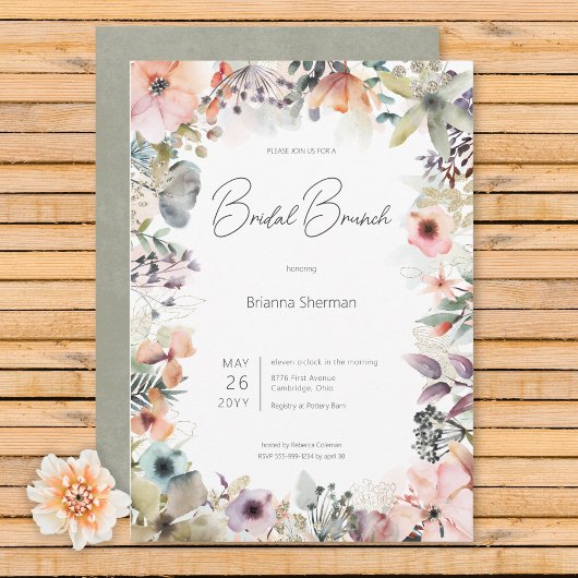 Invitation Boho Florale Aquarelle  Déjeuner de Mariée