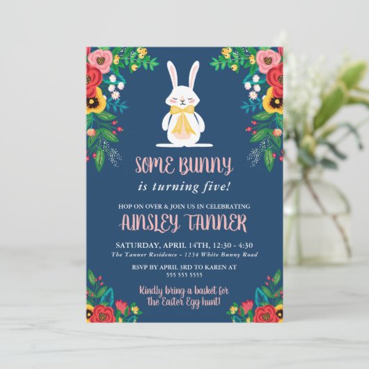 Invitation Boho Florals & Bunny | Anniversaire de enfant colo (Debout devant)