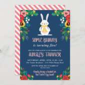 Invitation Boho Florals & Bunny | Anniversaire de enfant colo (Devant / Derrière)