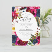 Invitation Boho Florals Burgundy Navy Mariage aquarelle (Debout devant)
