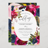 Invitation Boho Florals Burgundy Navy Mariage aquarelle (Devant / Derrière)