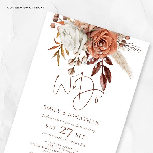 Invitation Boho Florals Crème Brown Nous faisons QR Code Mari