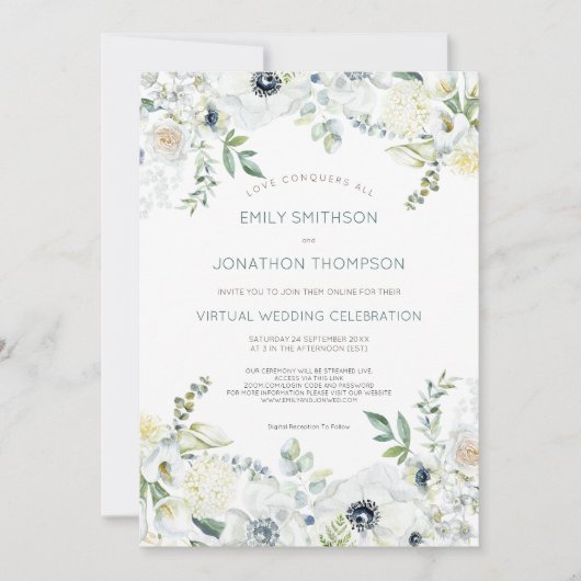 Invitation Boho Florals Eucalyptus Feuille Mariage virtuel (Devant)