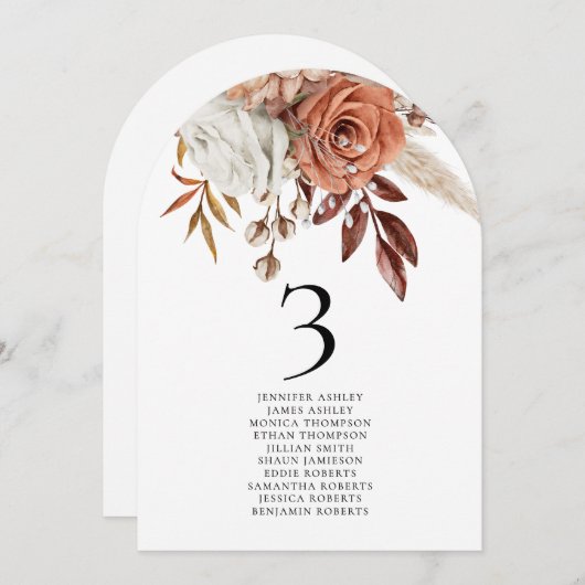 Invitation Boho Florals Nom de l'invité QR Mariage Numéro de  (Devant / Derrière)