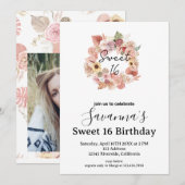 Invitation Boho Florals Personalized Sweet 16 Birthday (Devant / Derrière)