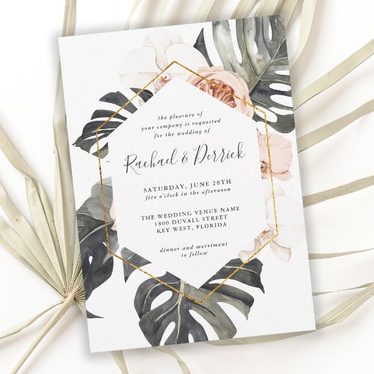 Invitation Boho Flore tropicale avec Mariage de cadre géométr
