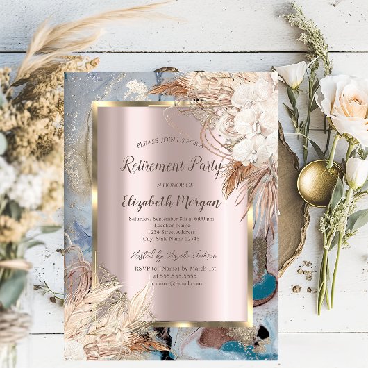 Invitation Boho Flower Gold Frame, Or Rose, Retrait de marbre
