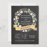 Invitation Boho Flower Wreath Russe Chalkboard Mariage<br><div class="desc">Une couronne de fleurs de pastel dessinée à la main et fantaisiste sur un tableau noir fait de cette suite de faire-part de mariage rustiques un gardien. Une bannière branchée de ruban ajoute une ambiance boho artistique, ce qui en fait un endroit parfait pour les mariages en plein air détendus....</div>