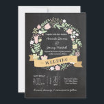 Invitation Boho Flower Wreath Russe Chalkboard Mariage<br><div class="desc">Une couronne de fleurs de pastel dessinée à la main et fantaisiste sur un tableau noir fait de cette suite de faire-part de mariage rustiques un gardien. Une bannière branchée de ruban ajoute une ambiance boho artistique, ce qui en fait un endroit parfait pour les mariages en plein air détendus....</div>