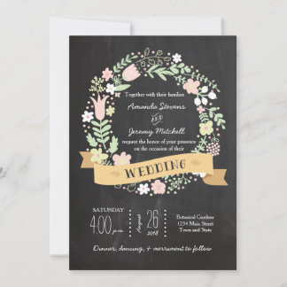Invitation Boho Flower Wreath Russe Chalkboard Mariage