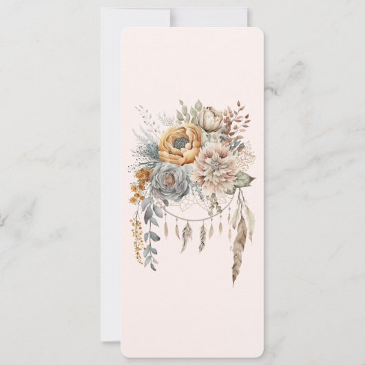 Invitation Boho Flowers and Dreamcatcher - Menu Mariage (Dos)