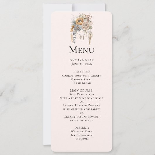 Invitation Boho Flowers and Dreamcatcher - Menu Mariage (Devant)