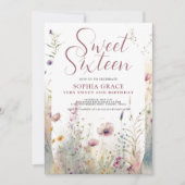 Invitation Boho Flowers & Arch Photo Sweet 16 Anniversaire (Devant)
