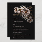 Invitation Boho Flowers Black Background (Devant / Derrière)