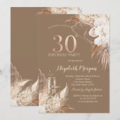 Invitation Boho Flowers,Champagne Glass,Terracotta 30th (Devant / Derrière)