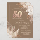 Invitation Boho Flowers,Champagne Glass,Terracotta 50th (Devant / Derrière)
