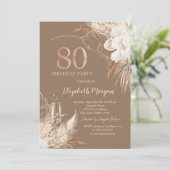 Invitation Boho Flowers,Champagne Glass,Terracotta 80th (Debout devant)