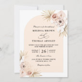 Invitation Boho Flowers Elegant Modern Budget QR Code Wedding (Devant)