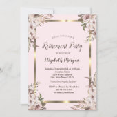 Invitation Boho Flowers Gold Frame Blush Pink Retirement (Devant)