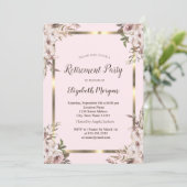 Invitation Boho Flowers Gold Frame Blush Pink Retirement (Debout devant)