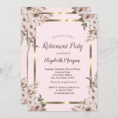 Invitation Boho Flowers Gold Frame Blush Pink Retirement (Devant / Derrière)