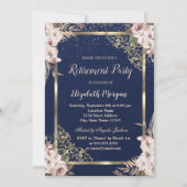 Invitation Boho Flowers Gold Frame Marine Blue Retraite (Devant)